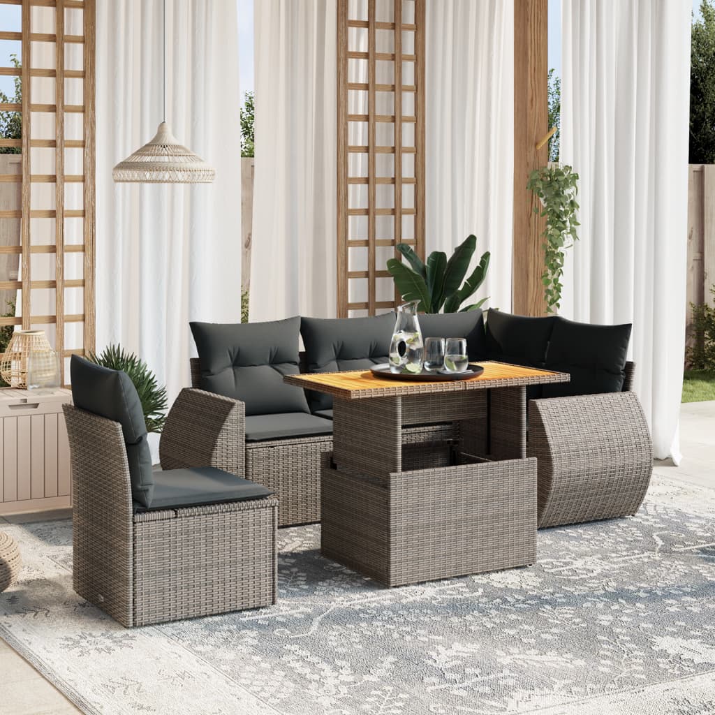 Set Mobilier De Grădină Cu Perne, 6 Piese, Negru, Poliratan