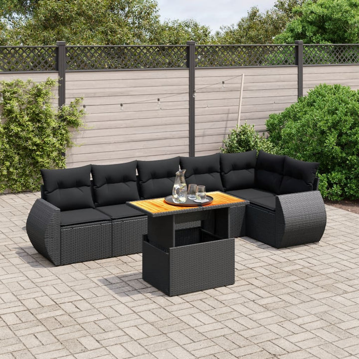 Set Canapele De Grădină Cu Perne, 7 Piese, Negru, Poliratan