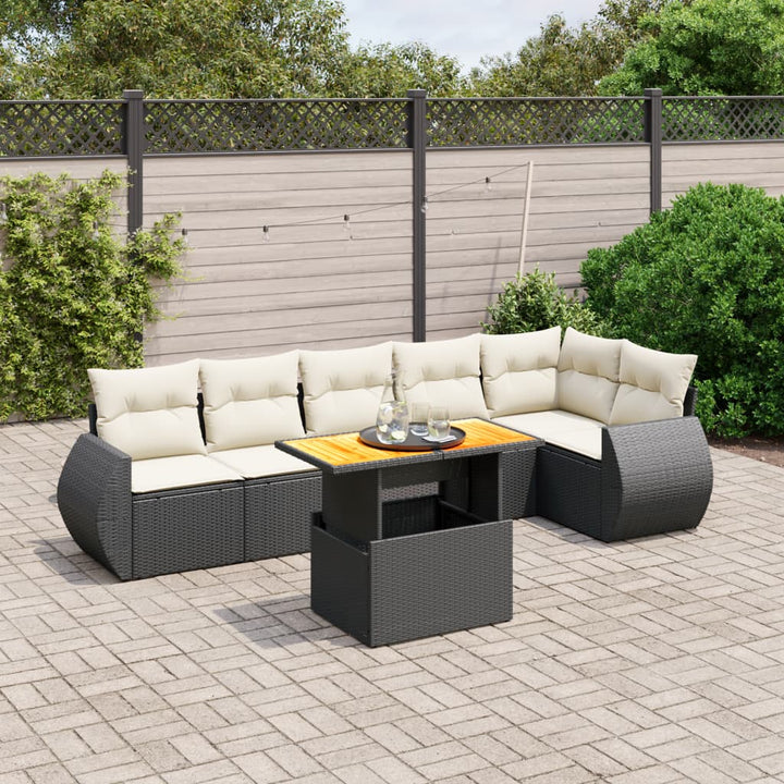 Set Canapele De Grădină Cu Perne, 7 Piese, Negru, Poliratan