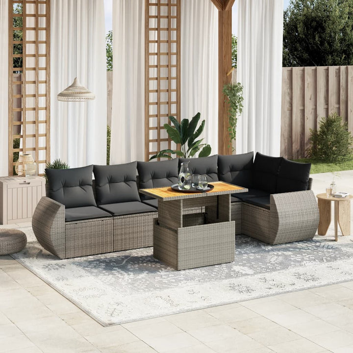 Set Canapele De Grădină Cu Perne, 7 Piese, Negru, Poliratan