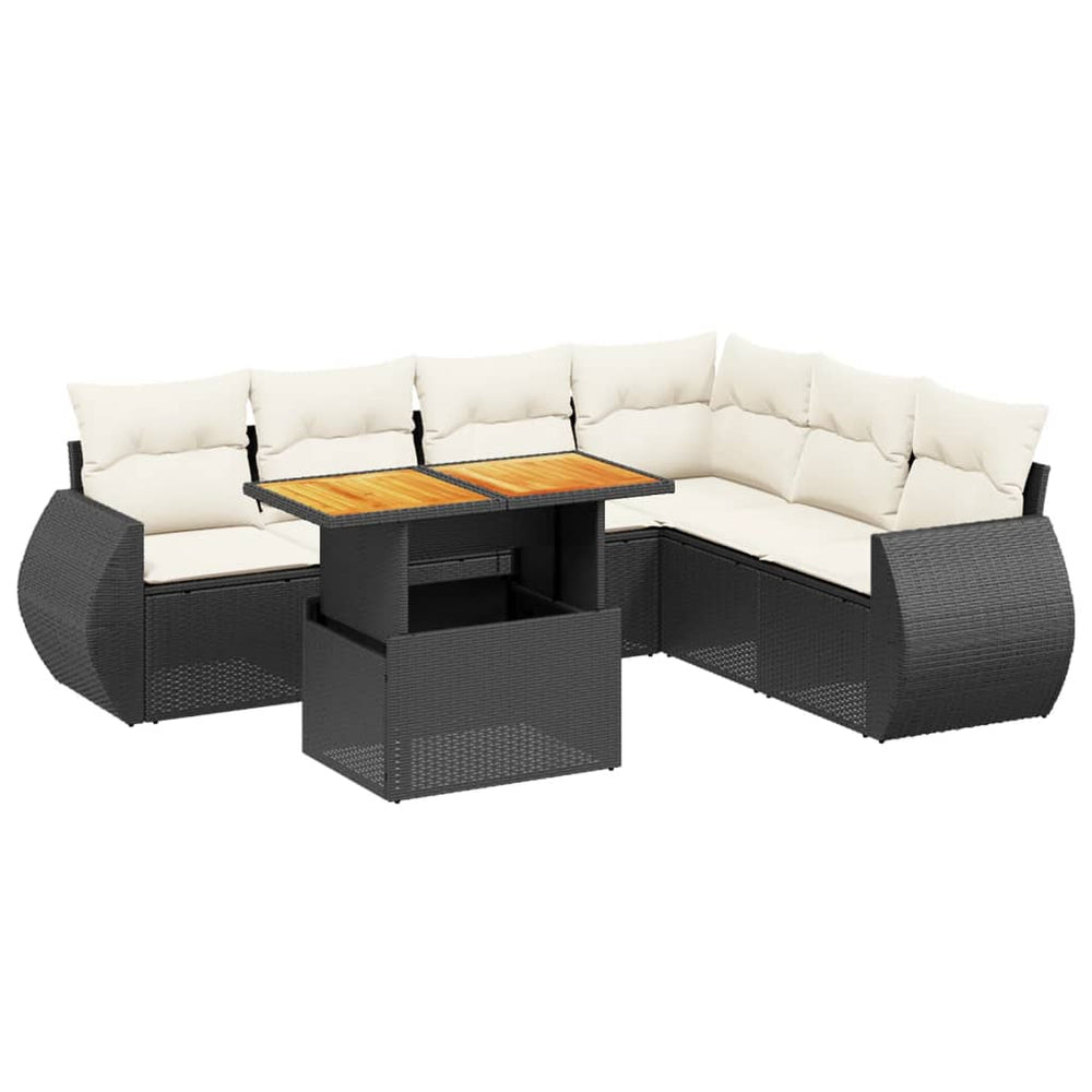Set Canapele De Grădină Cu Perne, 7 Piese, Negru, Poliratan