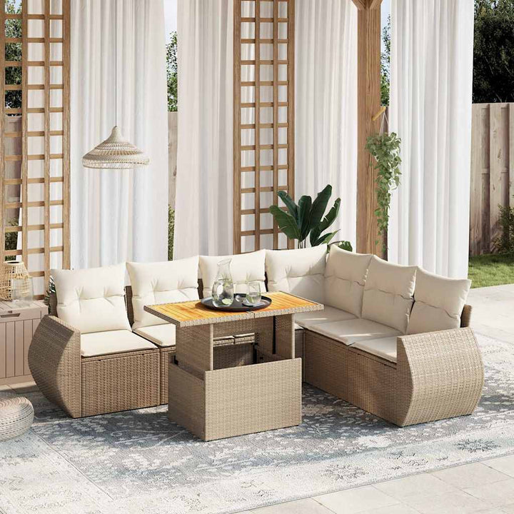 Set Canapele De Grădină Cu Perne, 7 Piese, Negru, Poliratan