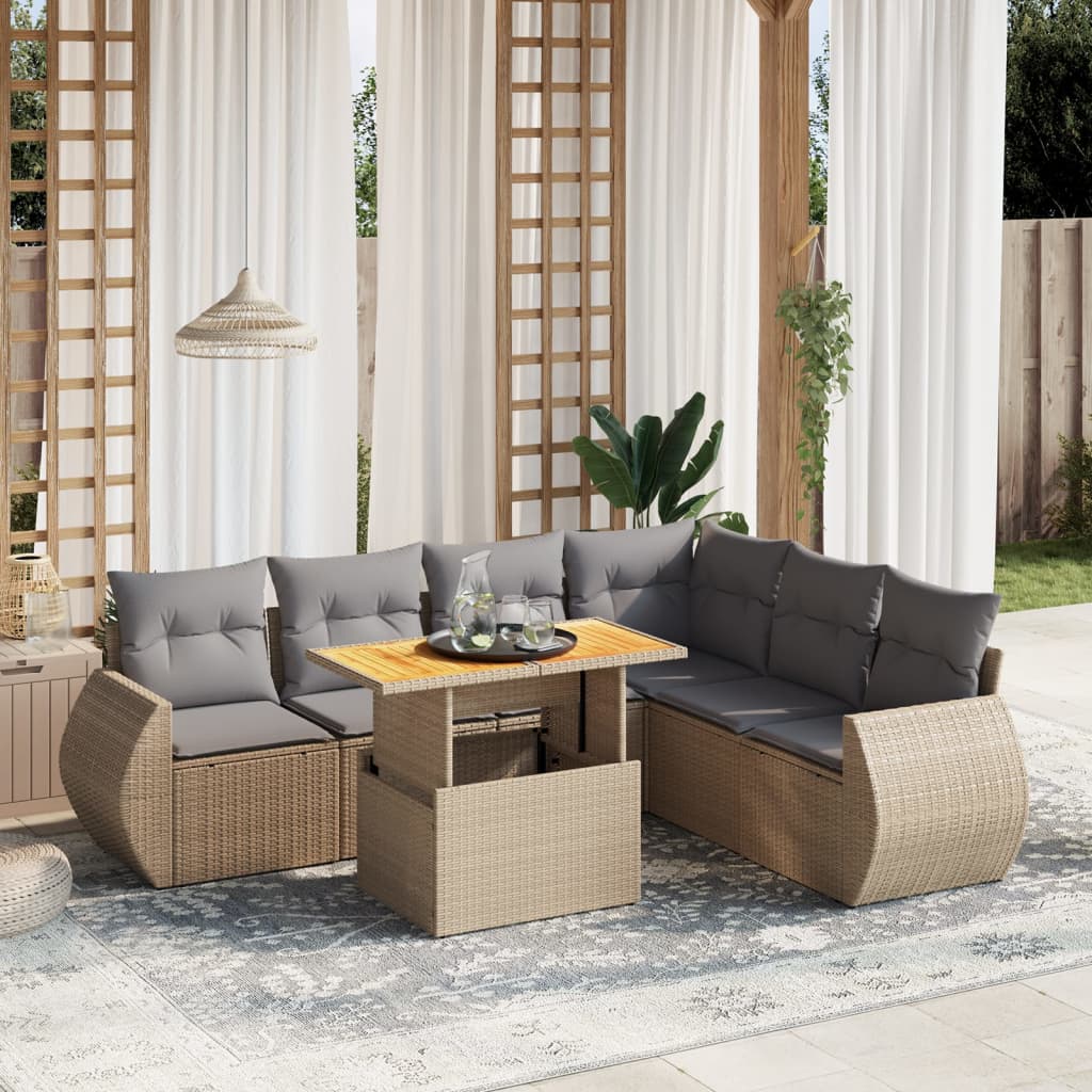 Set Canapele De Grădină Cu Perne, 7 Piese, Negru, Poliratan