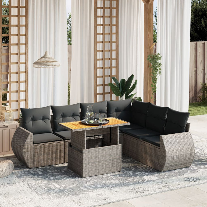 Set Canapele De Grădină Cu Perne, 7 Piese, Negru, Poliratan
