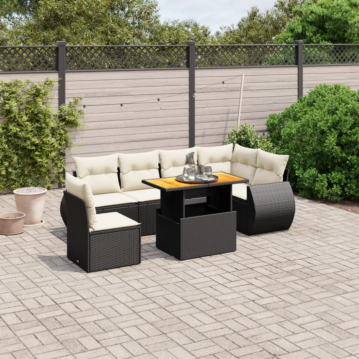 Set Canapele De Grădină Cu Perne, 7 Piese, Negru, Poliratan