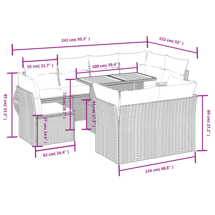 Set Mobilier De Grădină Cu Perne, 9 Piese, , Poliratan