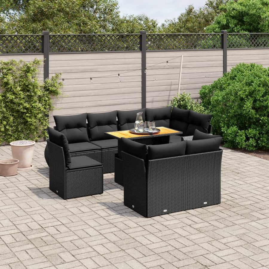 Set Mobilier De Grădină Cu Perne, 9 Piese, , Poliratan