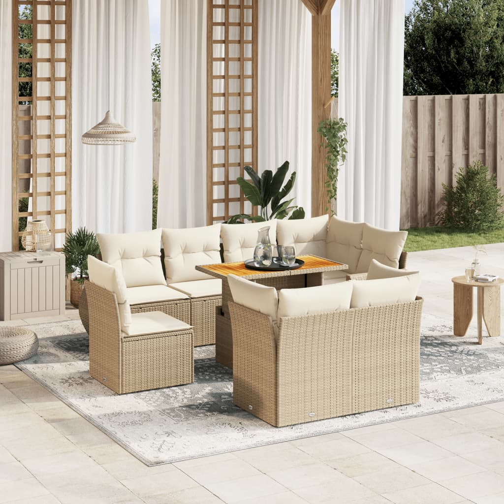 Set Mobilier De Grădină Cu Perne, 9 Piese, , Poliratan