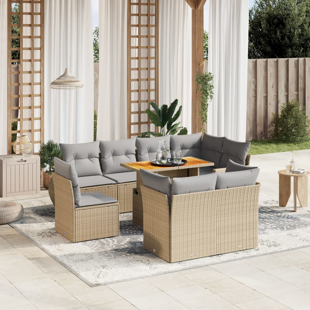 Set Mobilier De Grădină Cu Perne, 9 Piese, , Poliratan