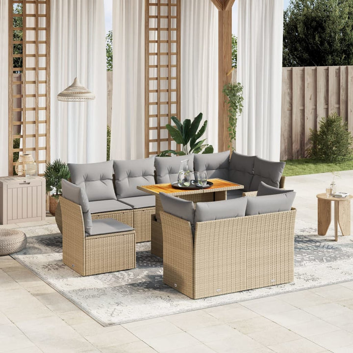 Set Mobilier De Grădină Cu Perne, 9 Piese, , Poliratan