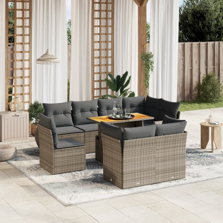 Set Mobilier De Grădină Cu Perne, 9 Piese, , Poliratan