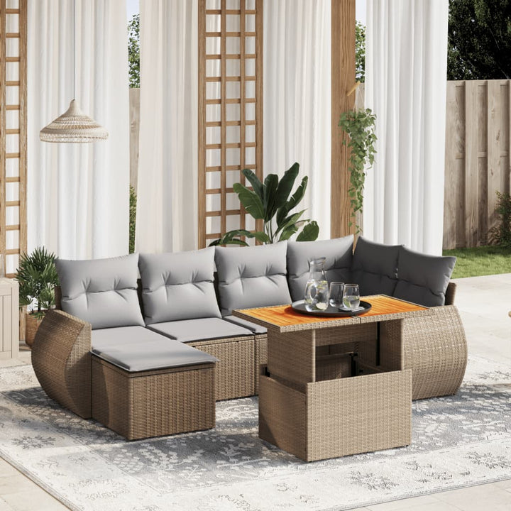 Set Canapele De Grădină, 7 Piese, Cu Perne, , Poliratan