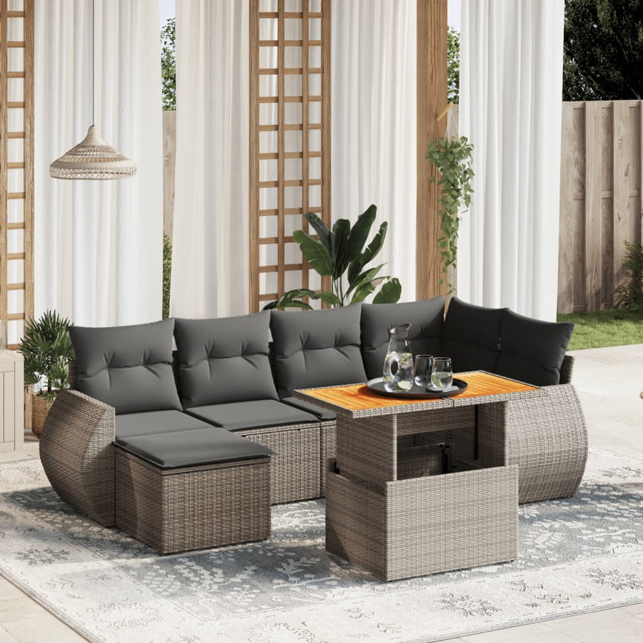 Set Canapele De Grădină, 7 Piese, Cu Perne, , Poliratan