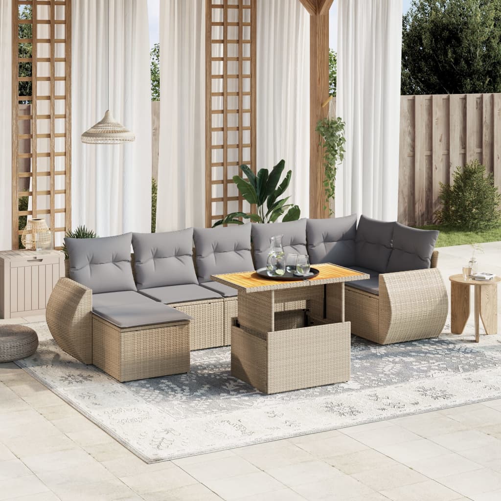 Set Mobilier De Grădină Cu Perne, 8 Piese, Negru, Poliratan