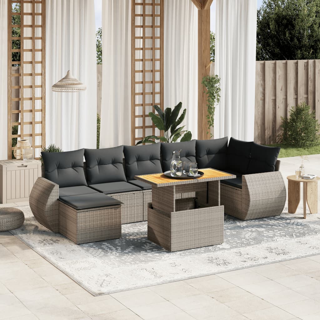 Set Mobilier De Grădină Cu Perne, 8 Piese, Negru, Poliratan