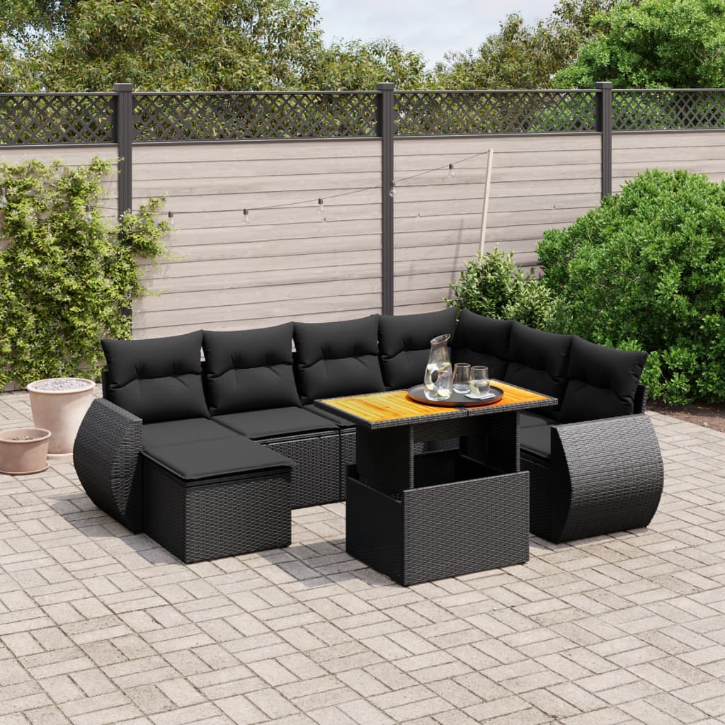 Set Mobilier De Grădină Cu Perne, 8 Piese, Negru, Poliratan