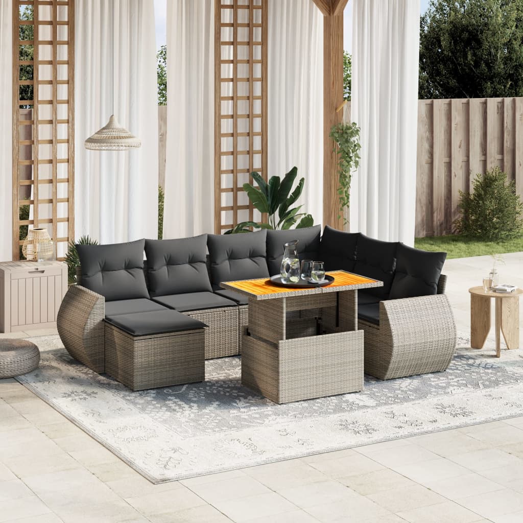 Set Mobilier De Grădină Cu Perne, 8 Piese, Negru, Poliratan