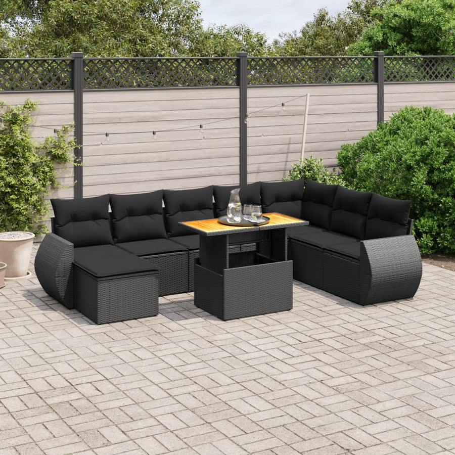 Set Mobilier De Grădină Cu Perne, 9 Piese, , Poliratan