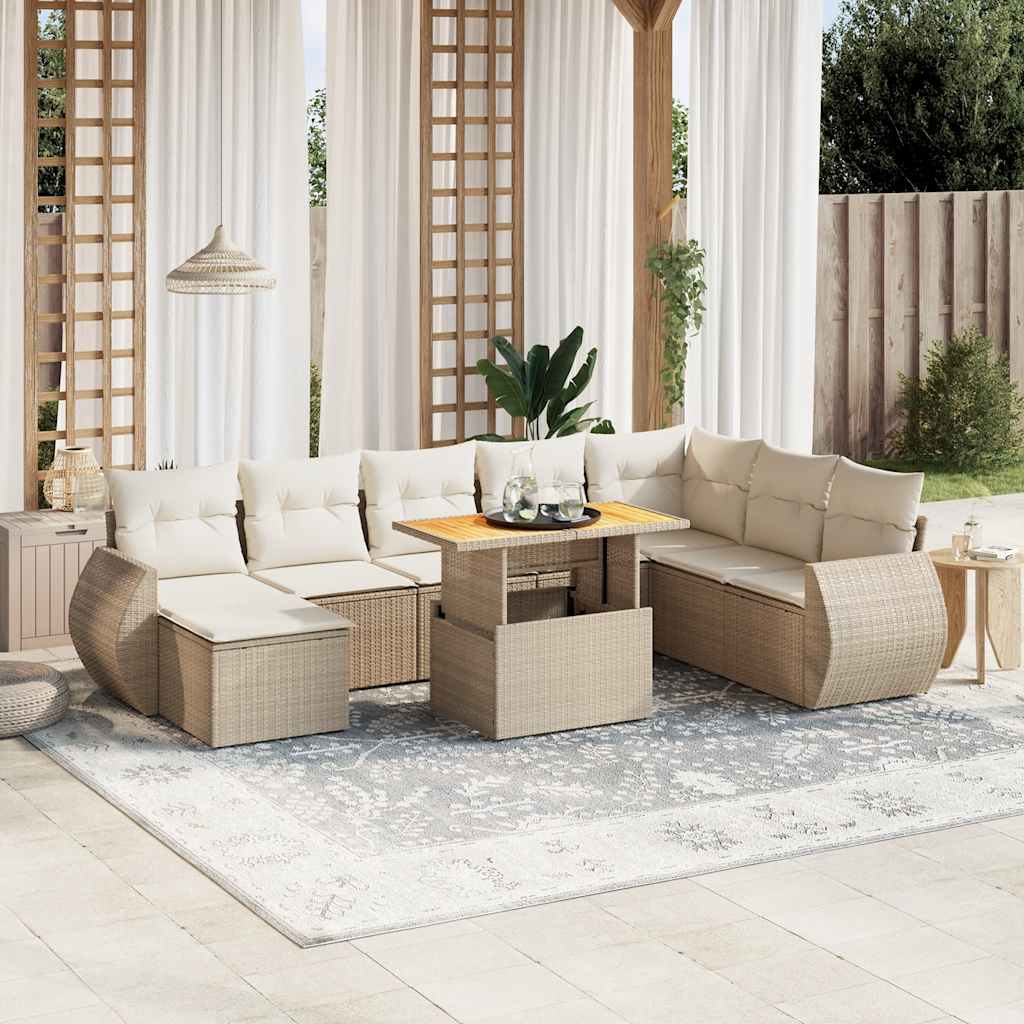 Set Mobilier De Grădină Cu Perne, 9 Piese, , Poliratan