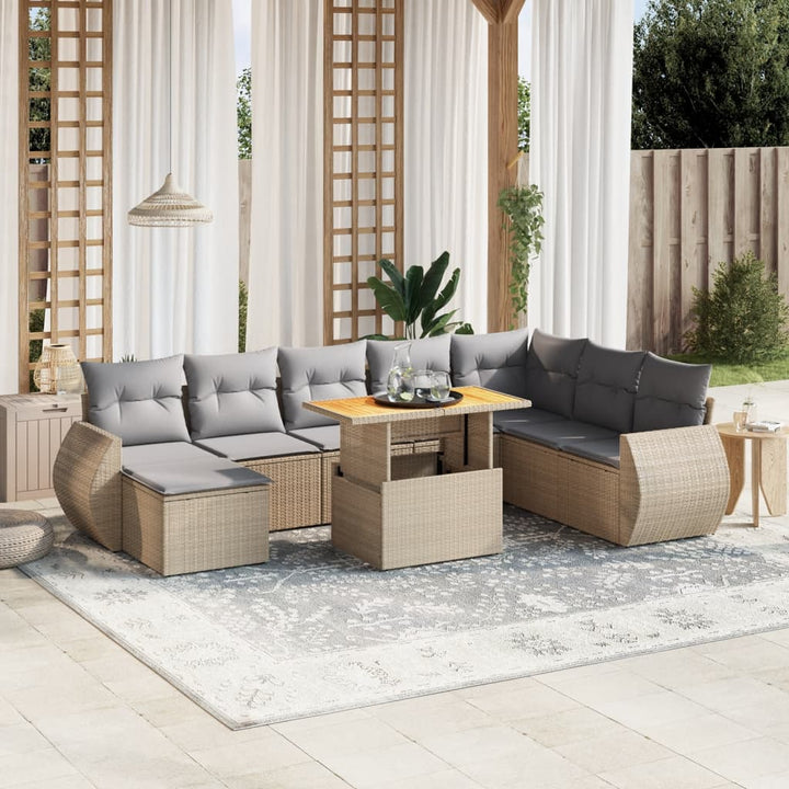 Set Mobilier De Grădină Cu Perne, 9 Piese, , Poliratan