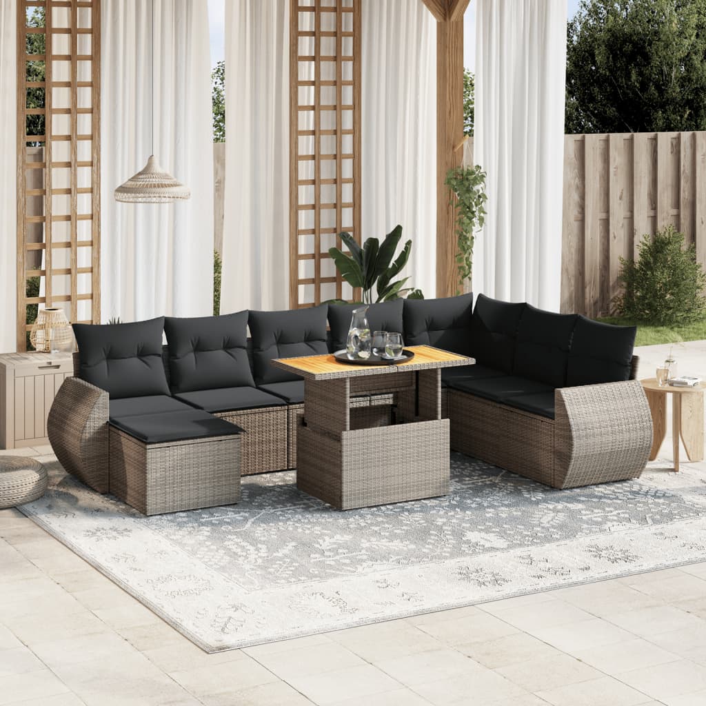 Set Mobilier De Grădină Cu Perne, 9 Piese, , Poliratan