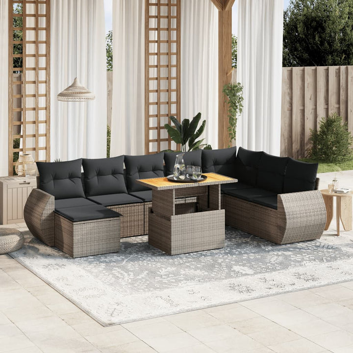 Set Mobilier De Grădină Cu Perne, 9 Piese, , Poliratan