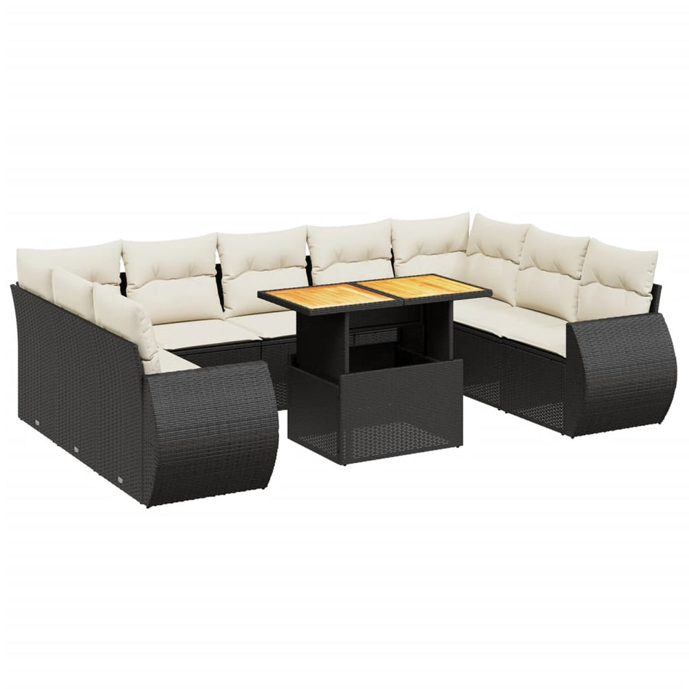 Set Canapele De Grădină Cu Perne, 10 Piese, Negru, Poliratan