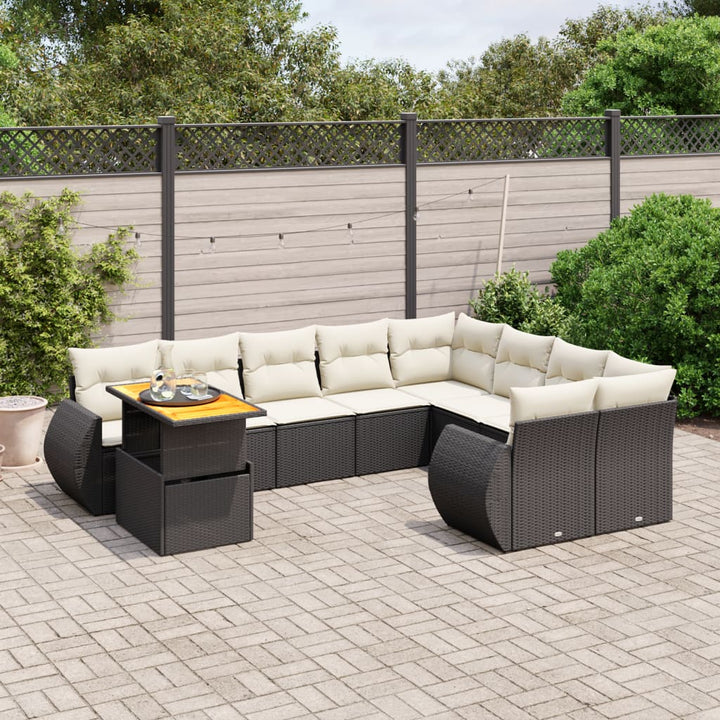 Set Canapele De Grădină Cu Perne, 10 Piese, Negru, Poliratan