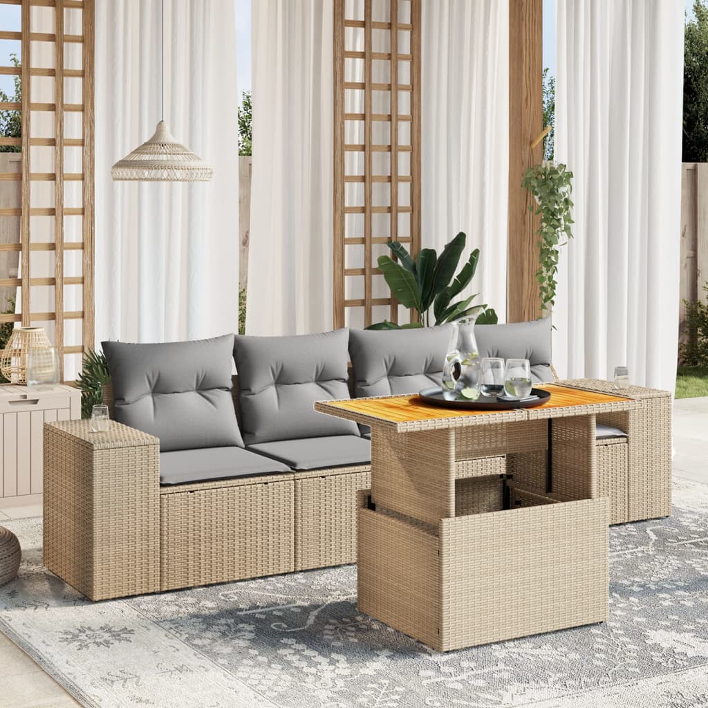 Set Canapea De Grădină Cu Perne, 5 Piese, , Poliratan