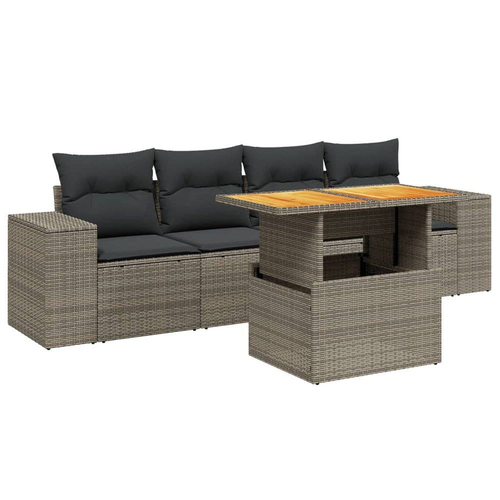 Set Canapea De Grădină Cu Perne, 5 Piese, , Poliratan