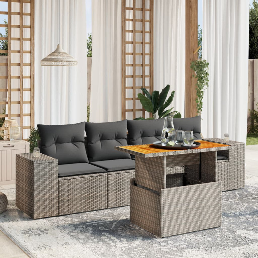 Set Canapea De Grădină Cu Perne, 5 Piese, , Poliratan
