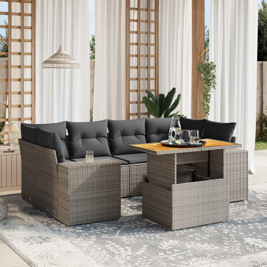 Set Canapele De Grădină, 7 Piese, Cu Perne, , Poliratan