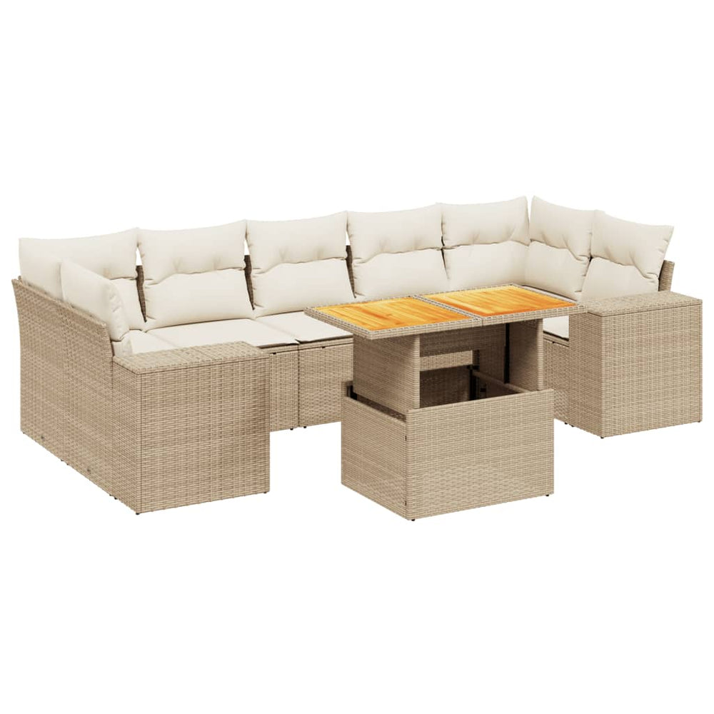 Set Canapele De Grădină, 8 Piese, Cu Perne, Bej, Poliratan
