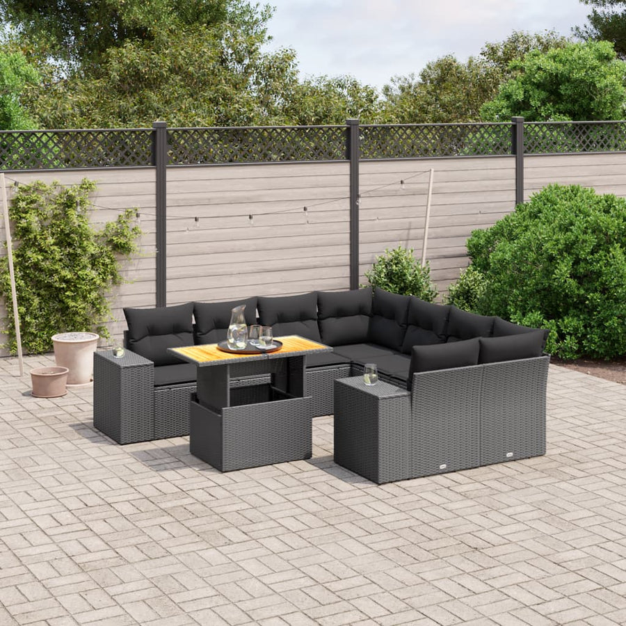 Set Mobilier De Grădină Cu Perne, 9 Piese, , Poliratan
