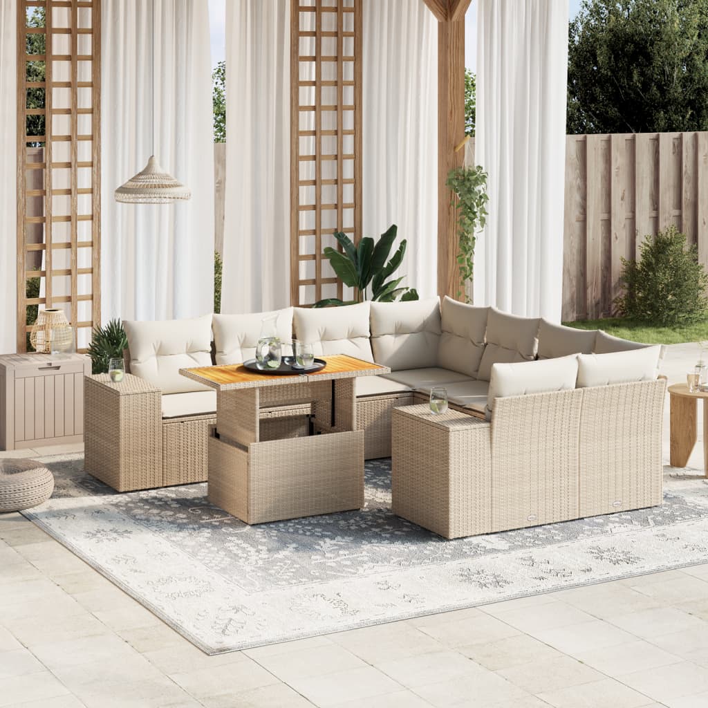Set Mobilier De Grădină Cu Perne, 9 Piese, , Poliratan
