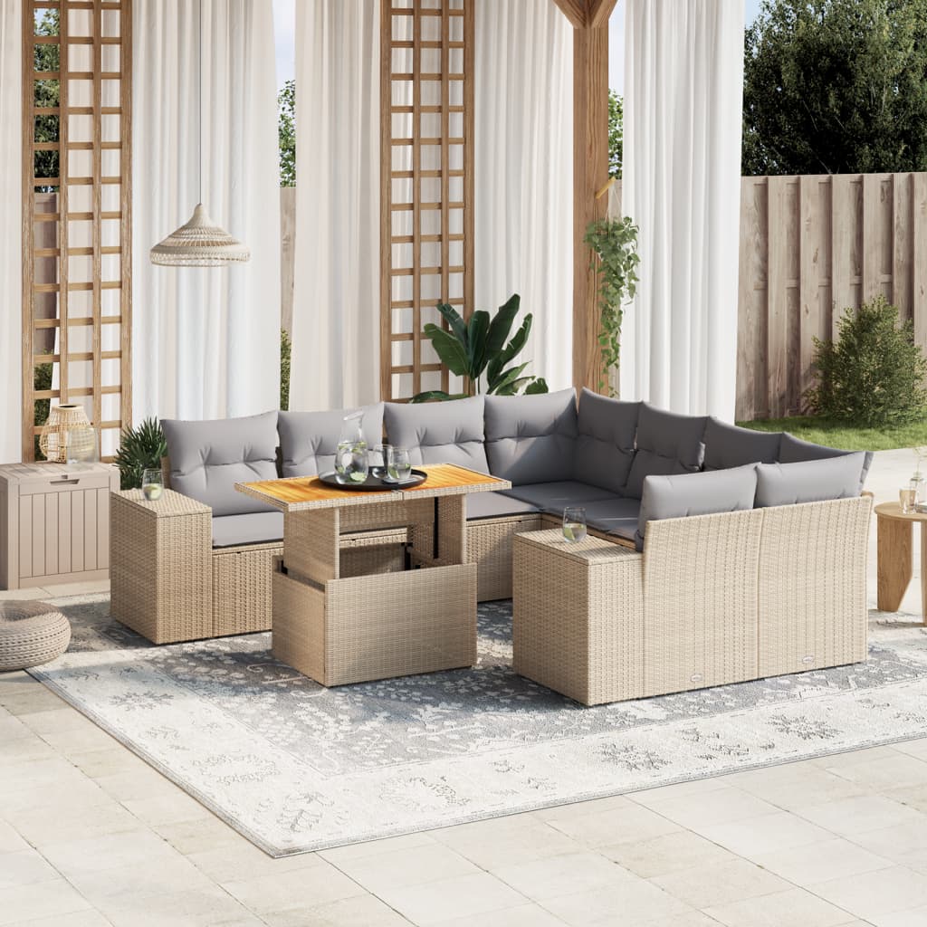 Set Mobilier De Grădină Cu Perne, 9 Piese, , Poliratan