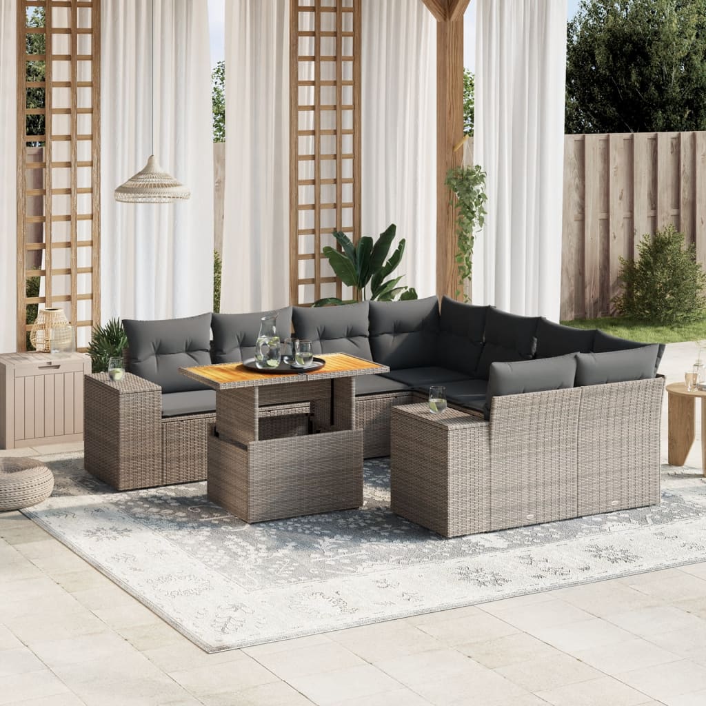 Set Mobilier De Grădină Cu Perne, 9 Piese, , Poliratan