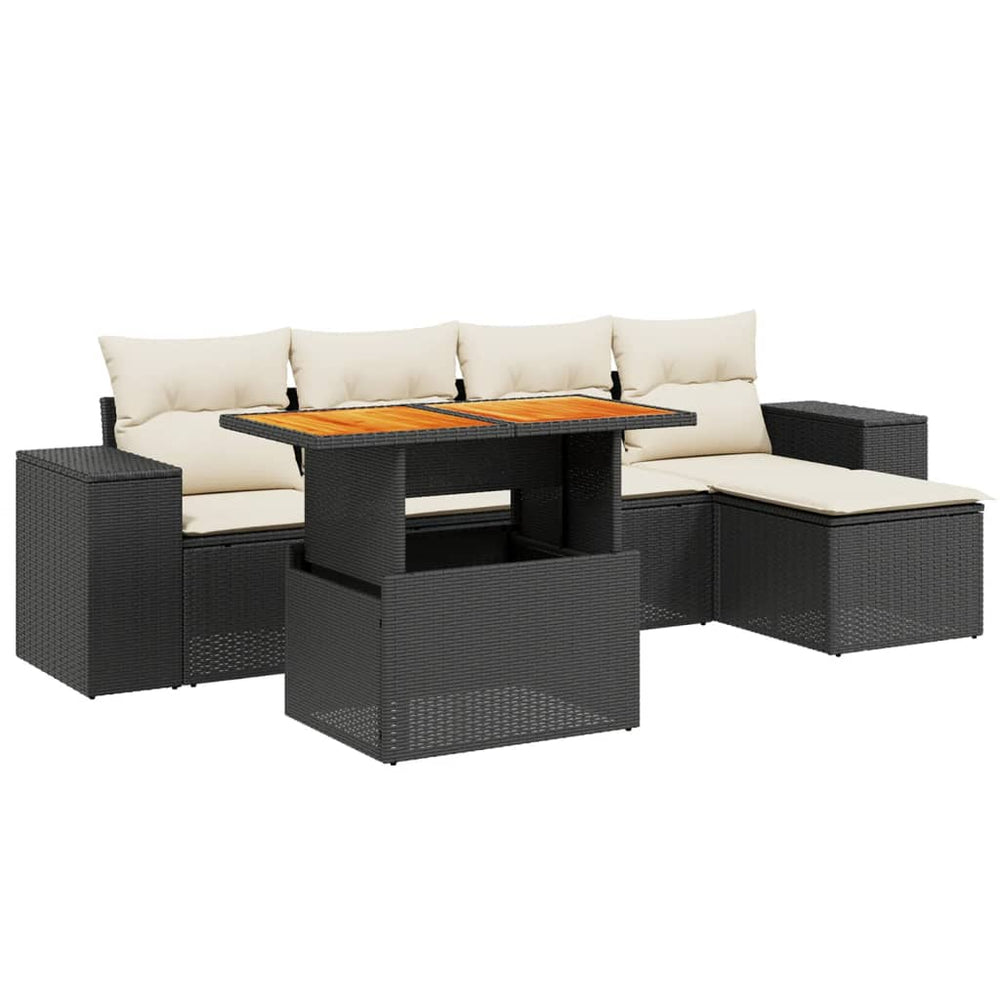 Set Mobilier De Grădină Cu Perne, 6 Piese, Negru, Poliratan