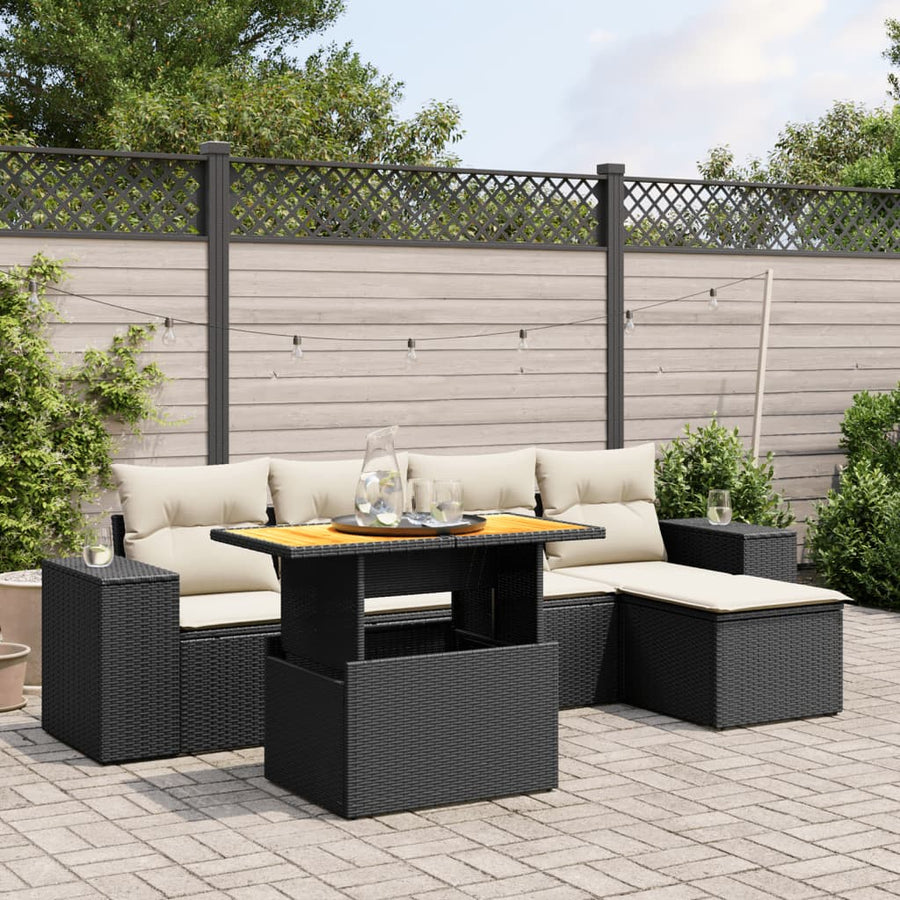 Set Mobilier De Grădină Cu Perne, 6 Piese, Negru, Poliratan
