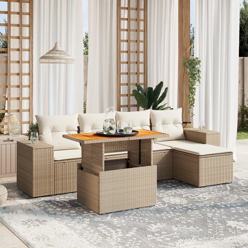 Set Mobilier De Grădină Cu Perne, 6 Piese, Negru, Poliratan