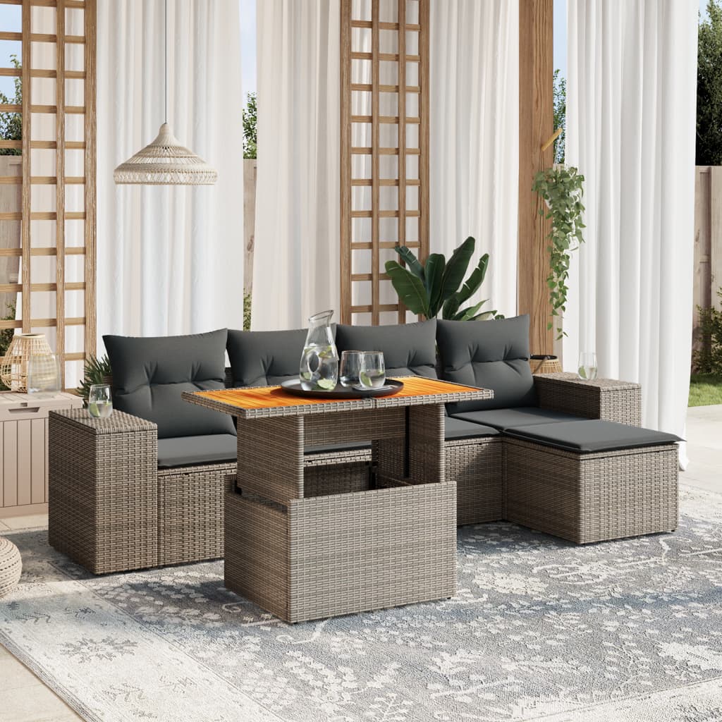 Set Mobilier De Grădină Cu Perne, 6 Piese, Negru, Poliratan