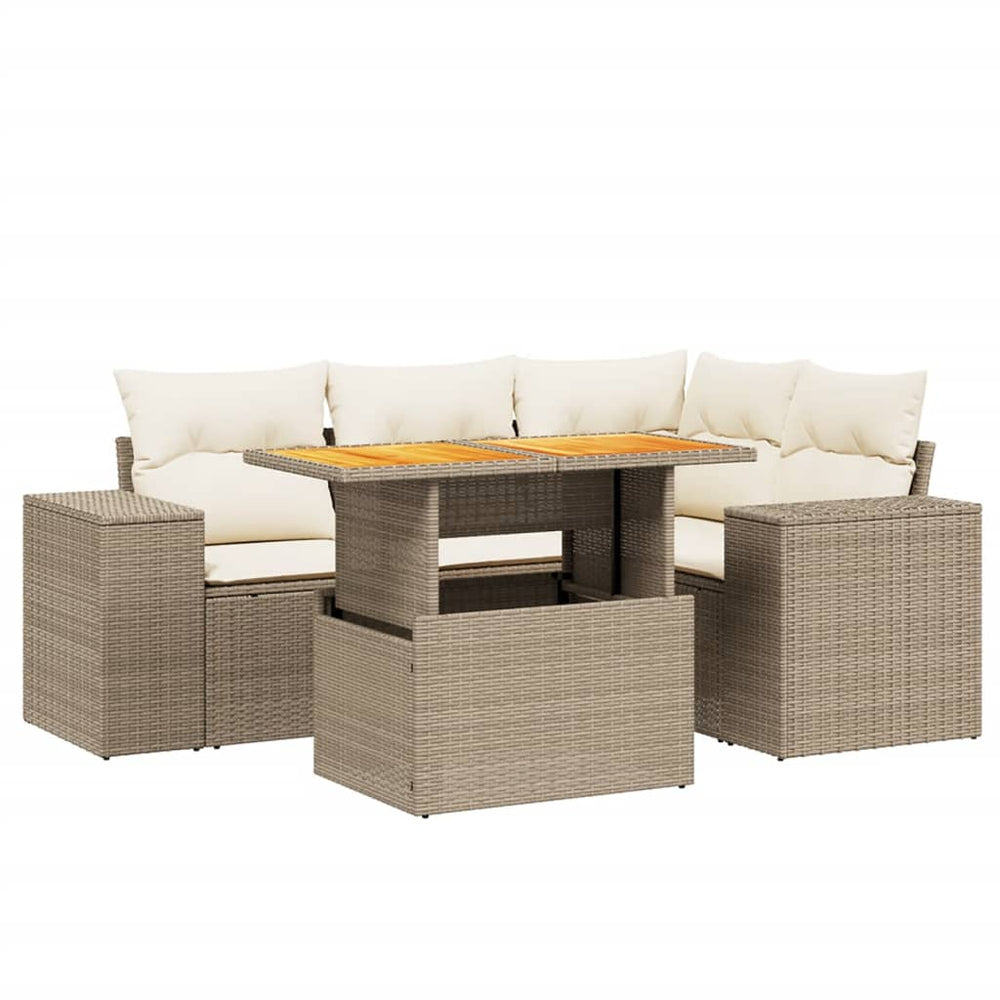 Set Canapele De Grădină Cu Perne, 5 Piese, Bej, Poliratan
