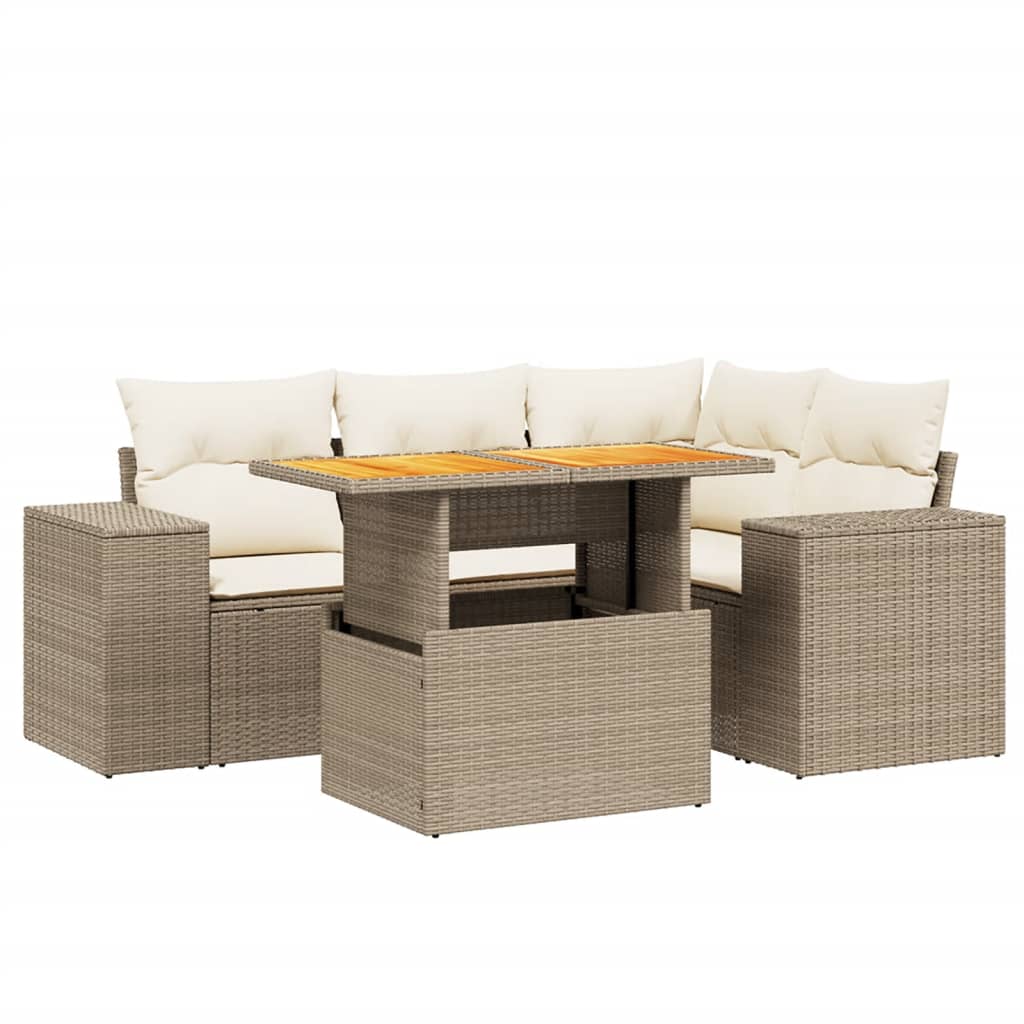 Set Canapele De Grădină Cu Perne, 5 Piese, Bej, Poliratan