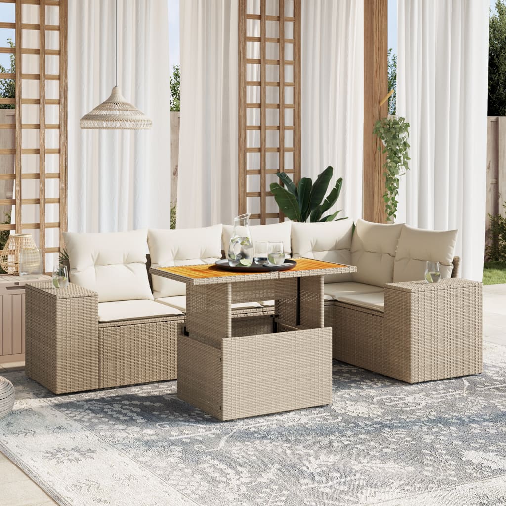 Set Mobilier De Grădină Cu Perne, 6 Piese, , Poliratan