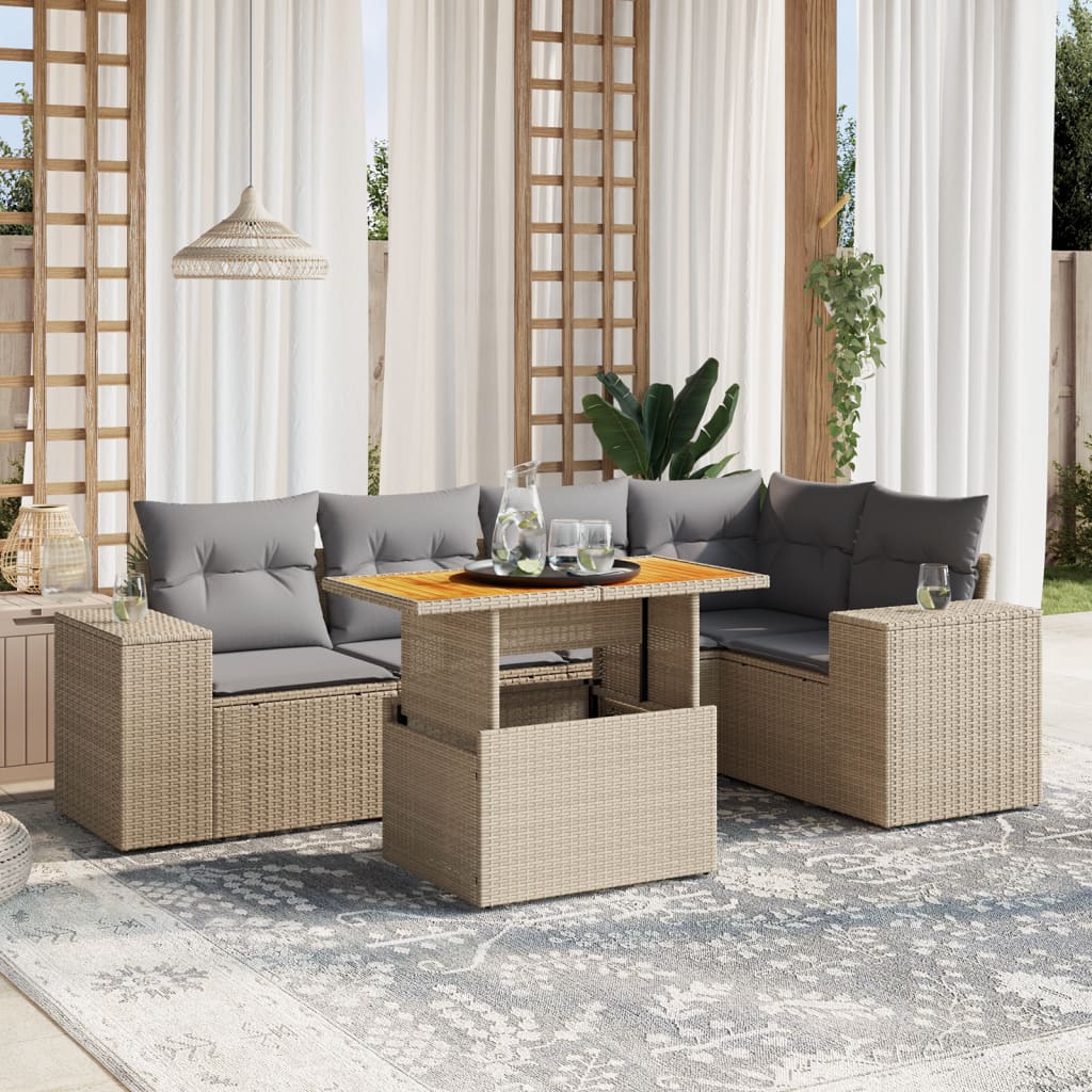 Set Mobilier De Grădină Cu Perne, 6 Piese, , Poliratan
