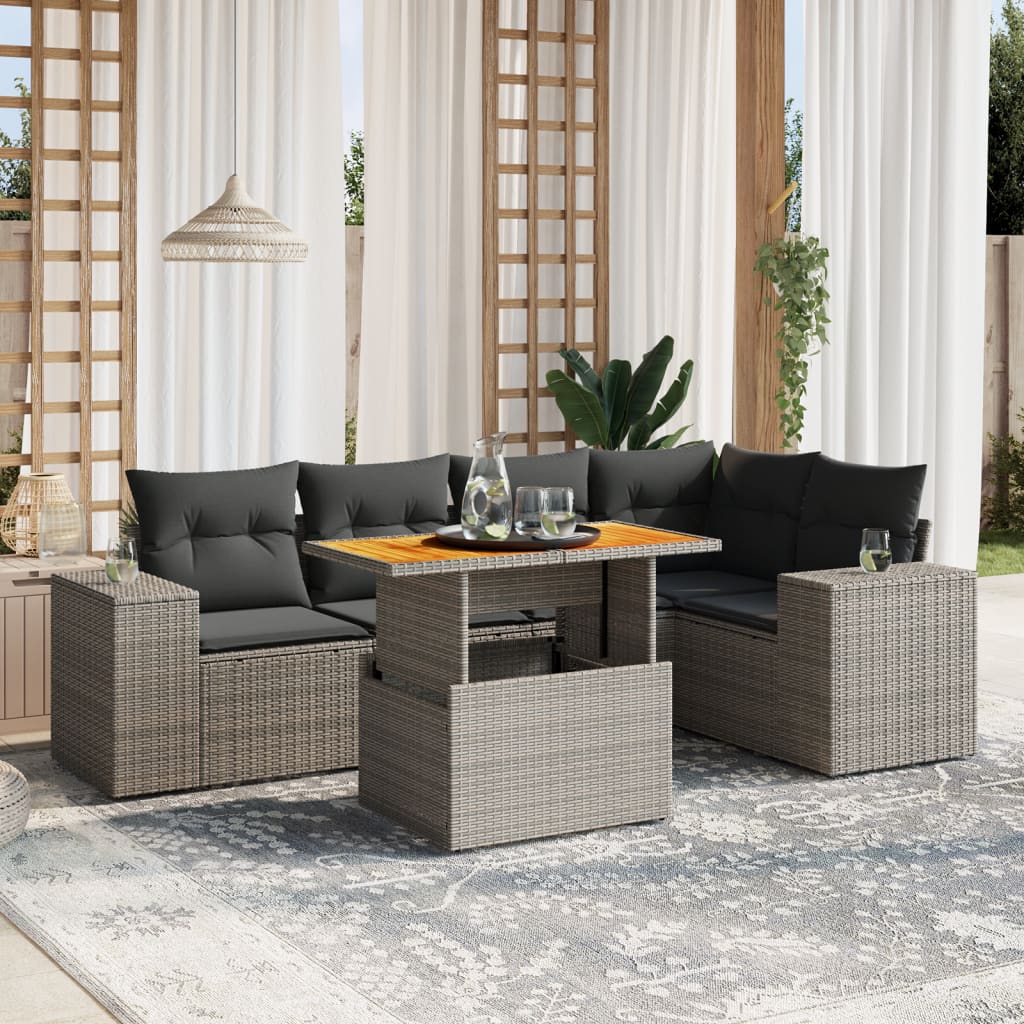 Set Mobilier De Grădină Cu Perne, 6 Piese, , Poliratan