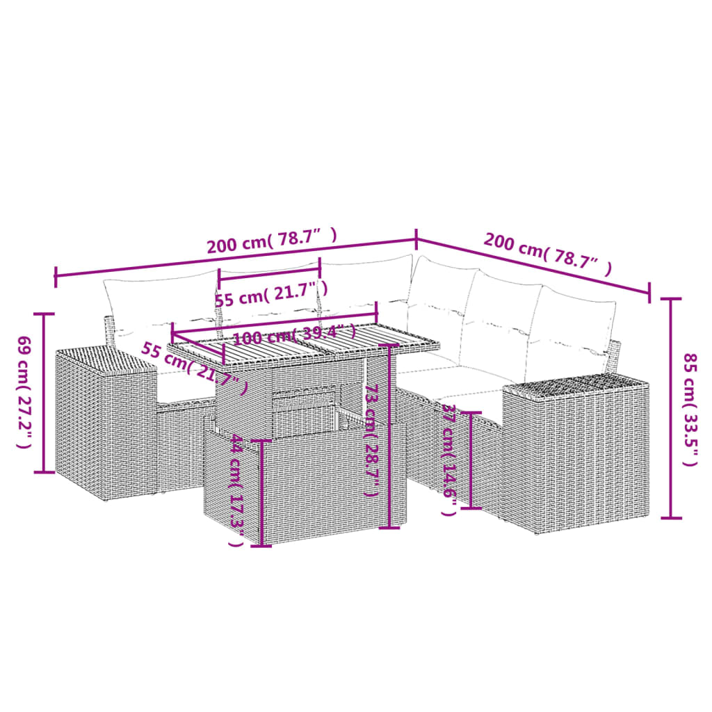 Set Mobilier De Grădină Cu Perne, 6 Piese, , Poliratan