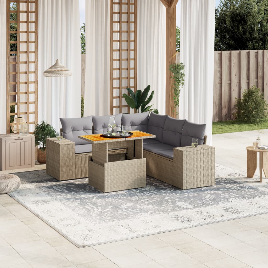 Set Mobilier De Grădină Cu Perne, 6 Piese, , Poliratan