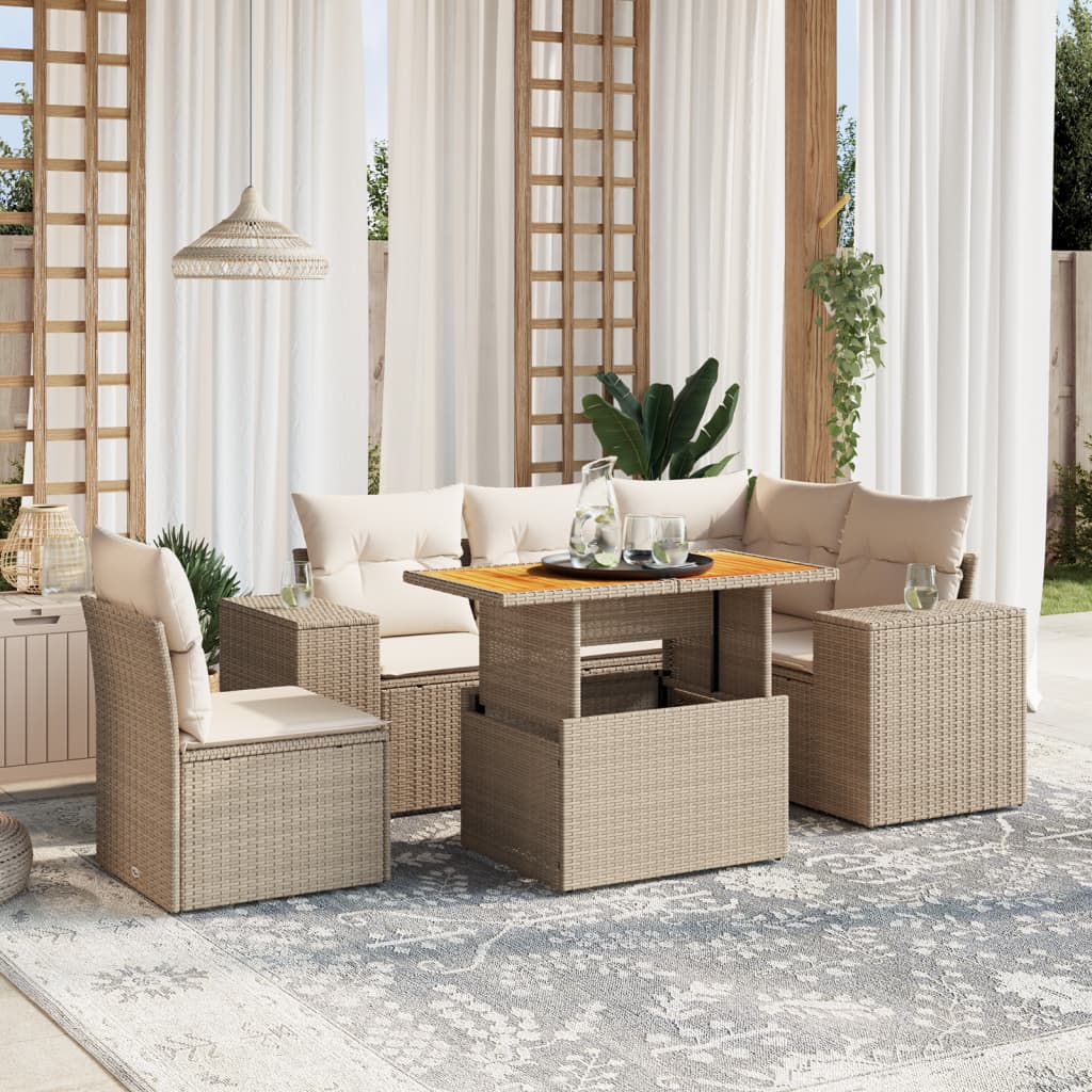 Set Mobilier De Grădină Cu Perne, 6 Piese, , Poliratan
