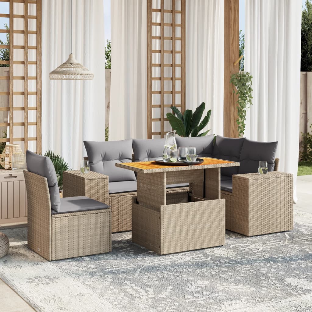 Set Mobilier De Grădină Cu Perne, 6 Piese, , Poliratan